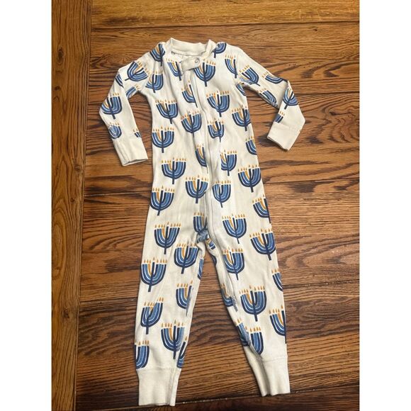 Hanna Andersson‎ Blue White Hanukkah Menorah Candle Romper Onesie PJ’s Size 2T - Picture 1 of 4